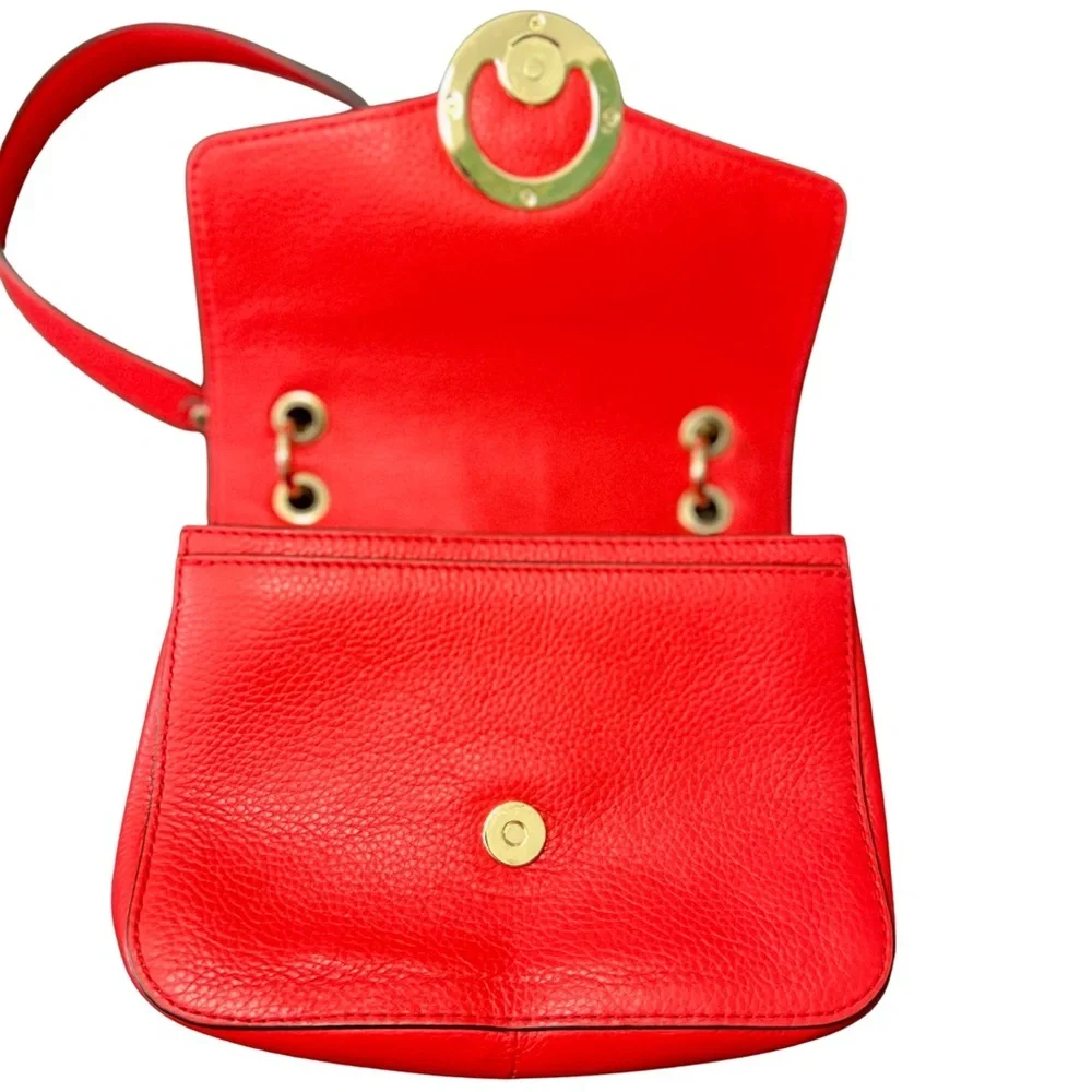 Michael Kors Red Leather Small Top Handle Satchel / Crossbody Bag Gold MK Logo